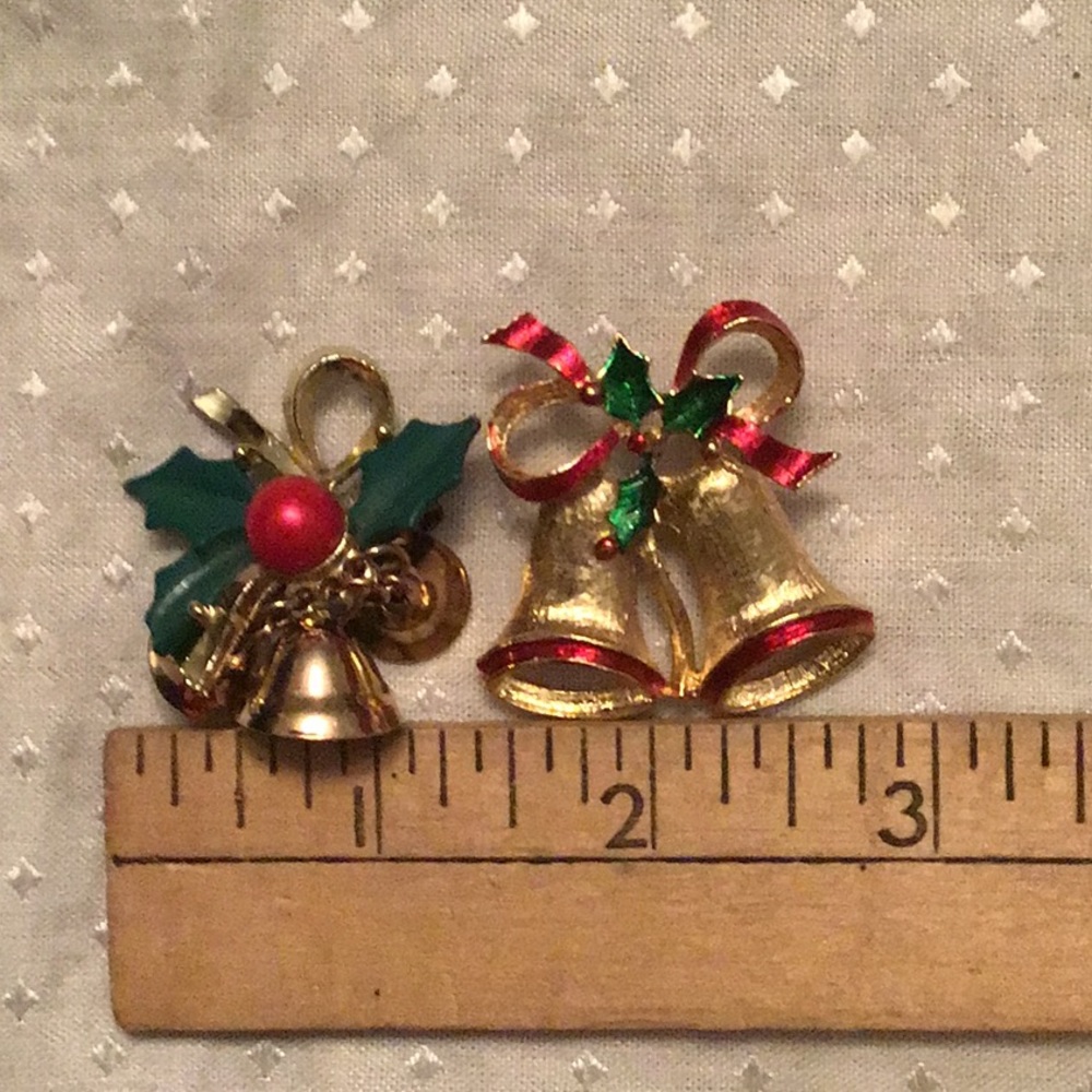 2 vintage Christmas bell pins.